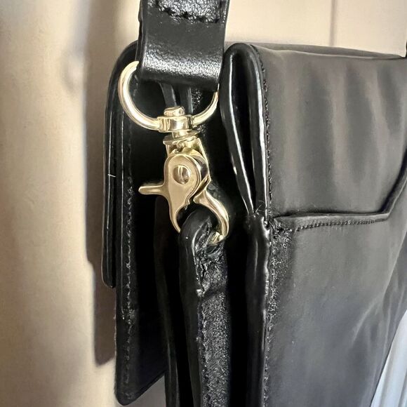 Loeffler Randall Black Leather w/ Animal Print Accent Envelope Crossbody Handbag - Picture 14 of 16